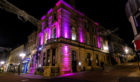 Dunfermline buildings were lit up to celebrate the continuation of its Purple Flag scheme