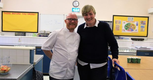 Jilly McCord with Masterchef The Professionals 2016 winner Gary Maclean, during a visit to Dollar Academy