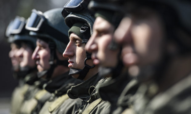 Servicemen during The celebrations on the occasion of the 5th anniversary of the National Guard of Ukraine, Kyiv, Ukraine.