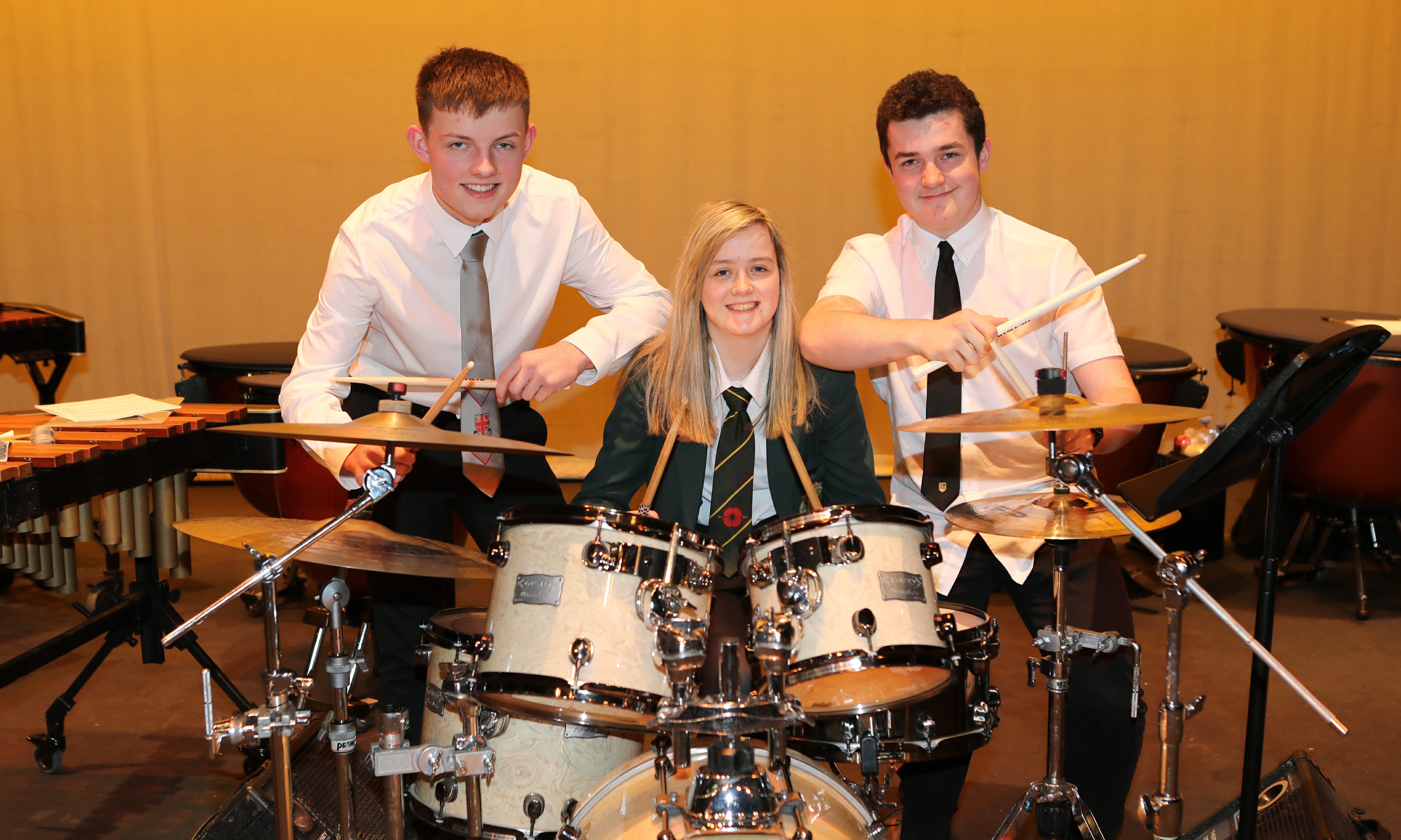 Josh Craigie (16) Carnoustie High, Abaigh McMenaman (16) Arbroath High & Ryan Cull (17) Arbroath Academy , competed in the class 110 Drumkit competition at the festival.