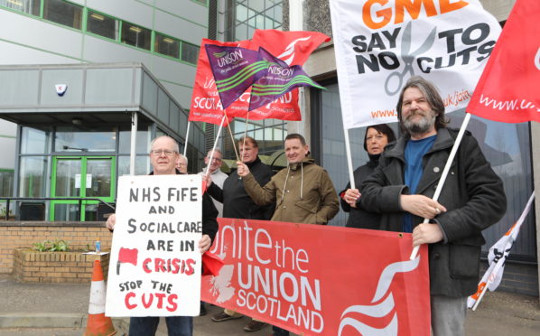 Protesters outside Fife House in Glenrothes