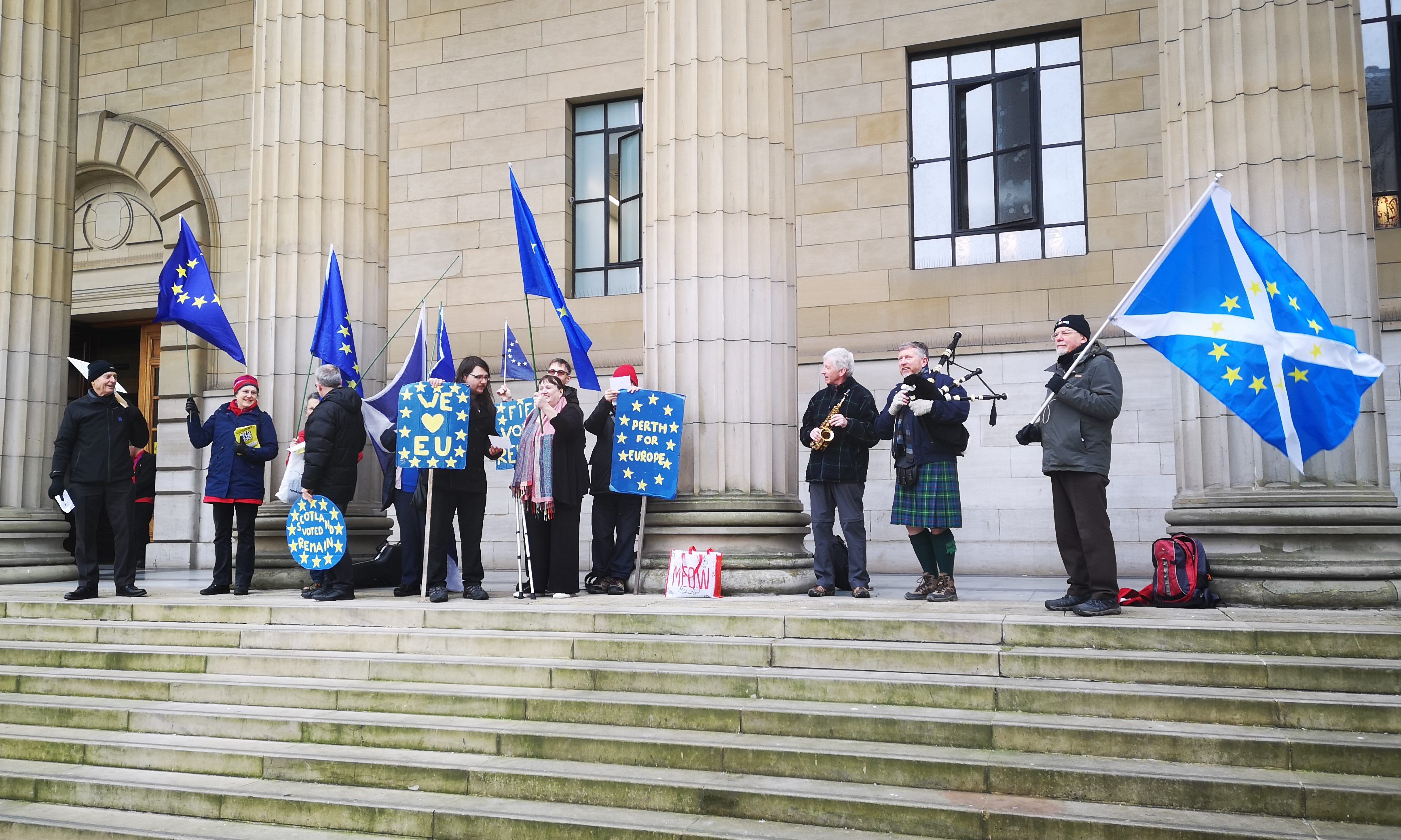 The pro-EU group outside the Caird Hall ahead of the Scottish Labour conference.