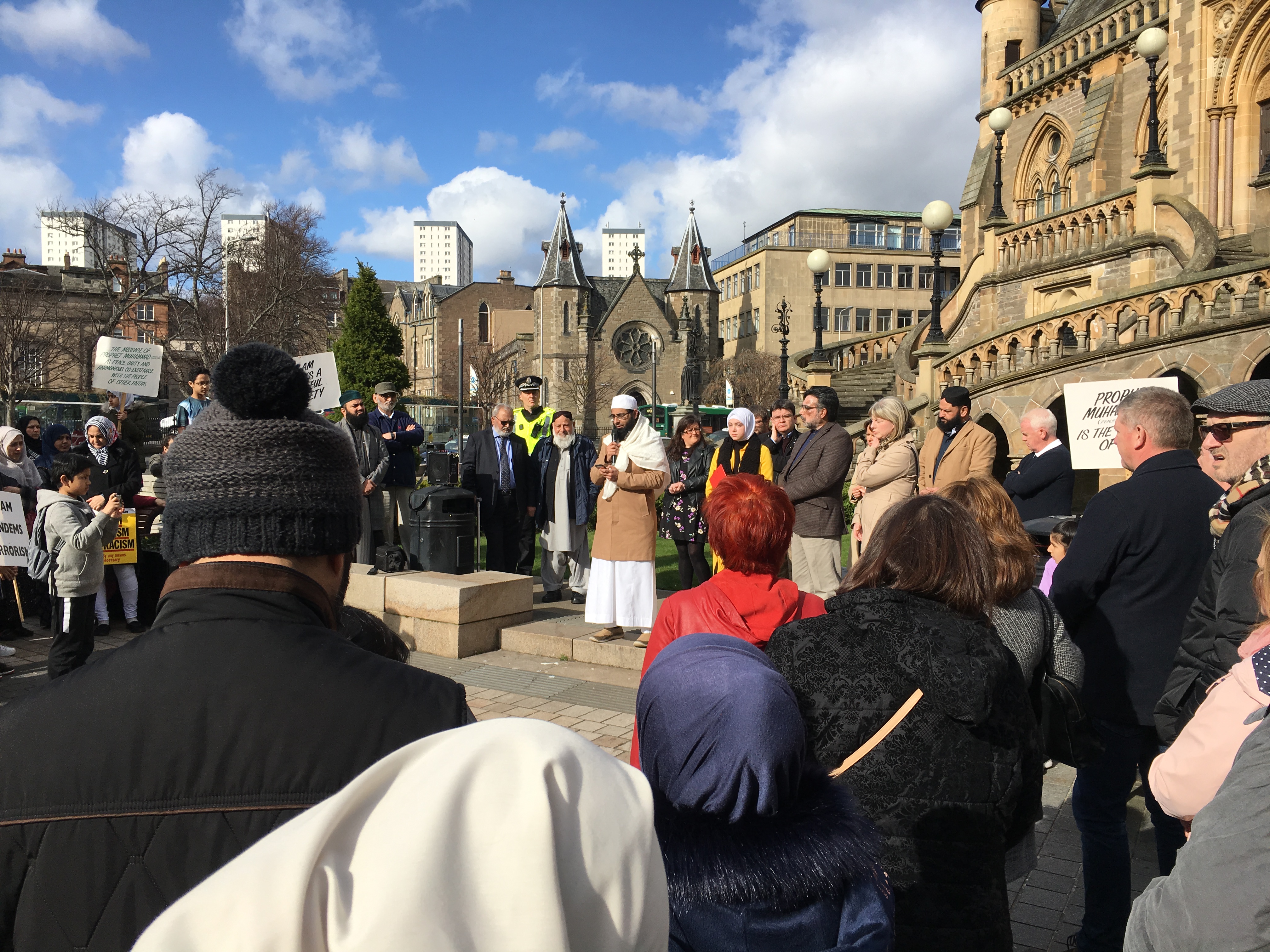 Imam Hamza from Central Mosque addresses Saturday's rally.