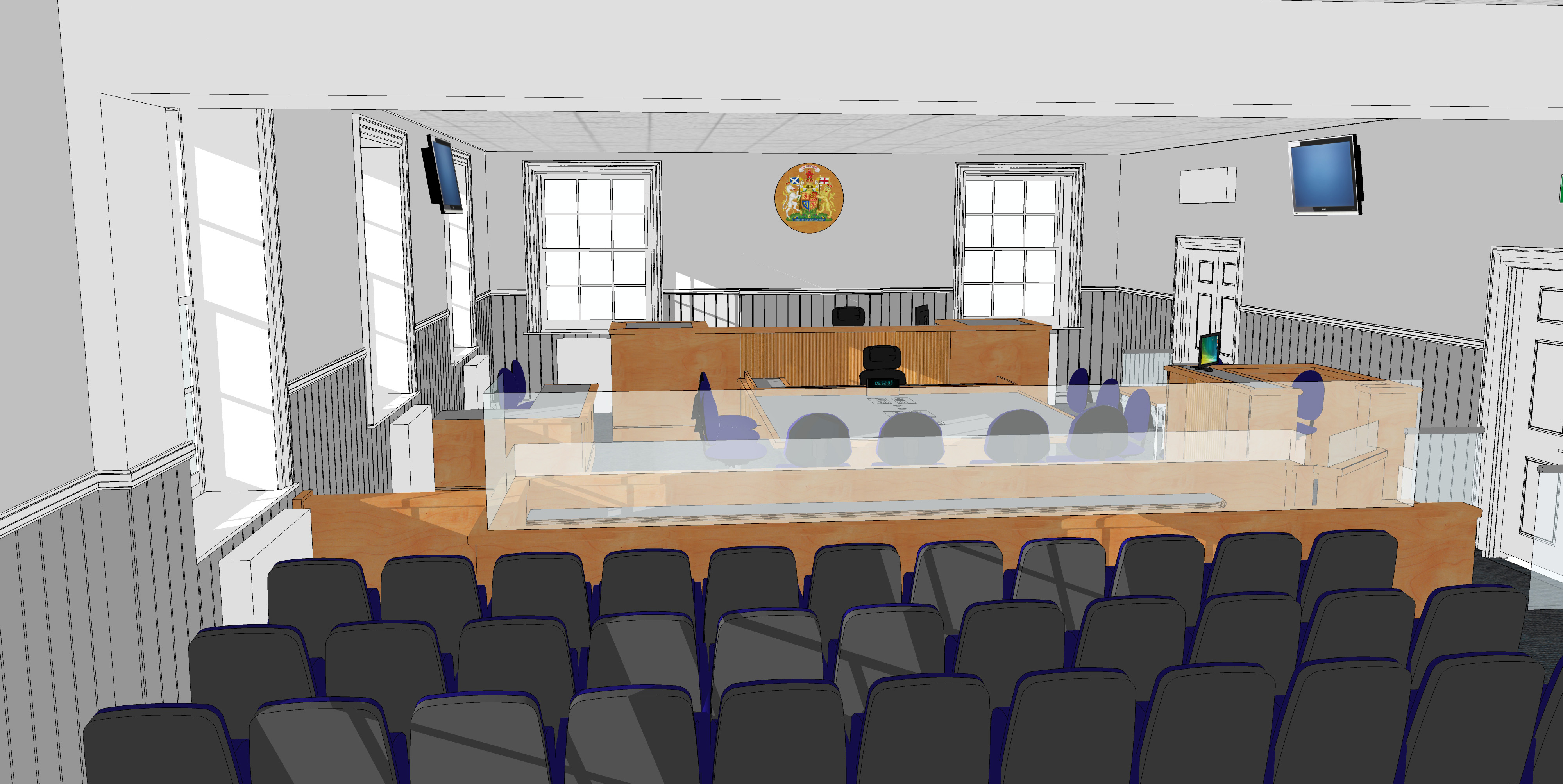An impression of the new sheriff and jury courtroom.