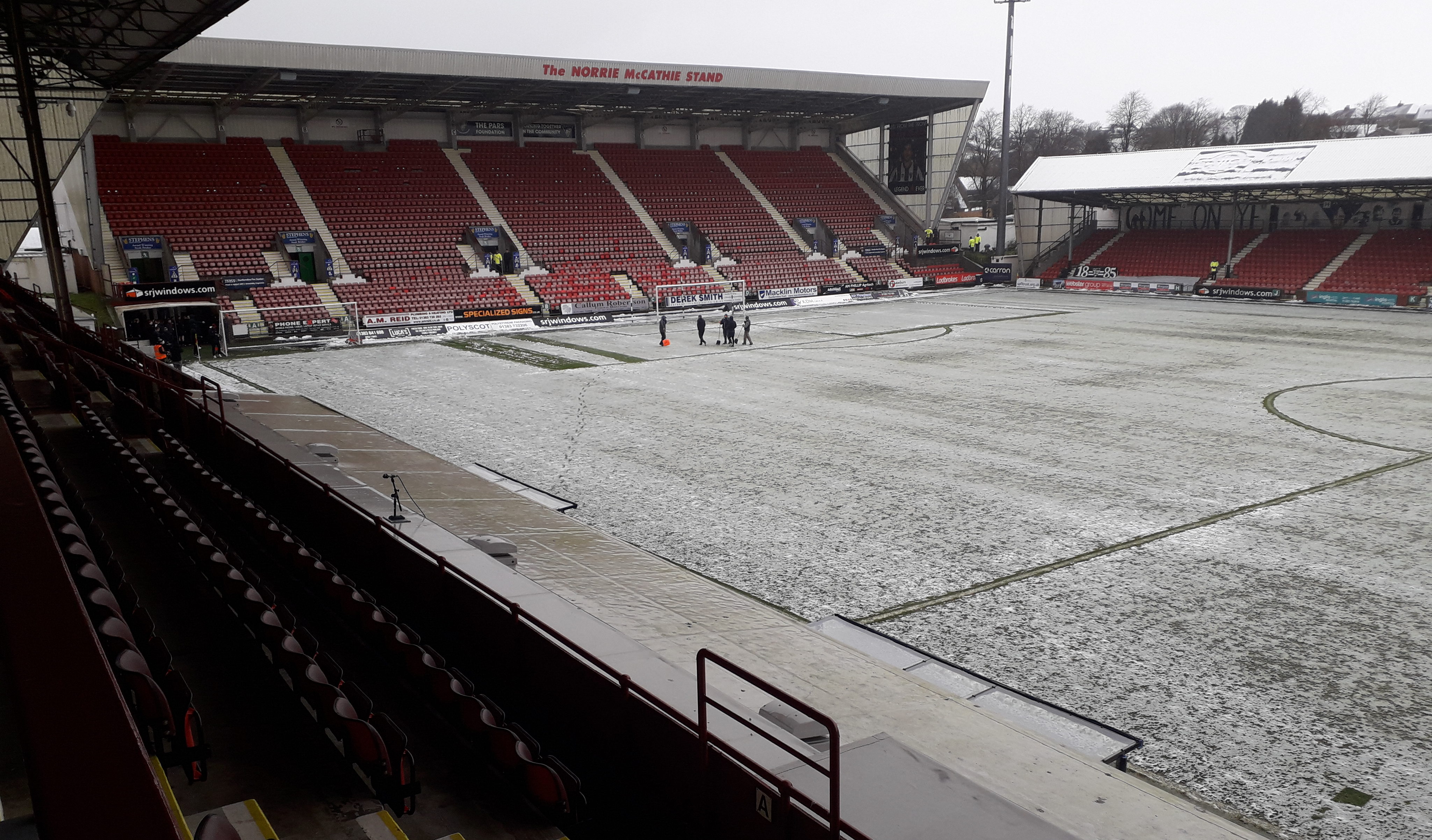 The waterlogged East End Park pitch.