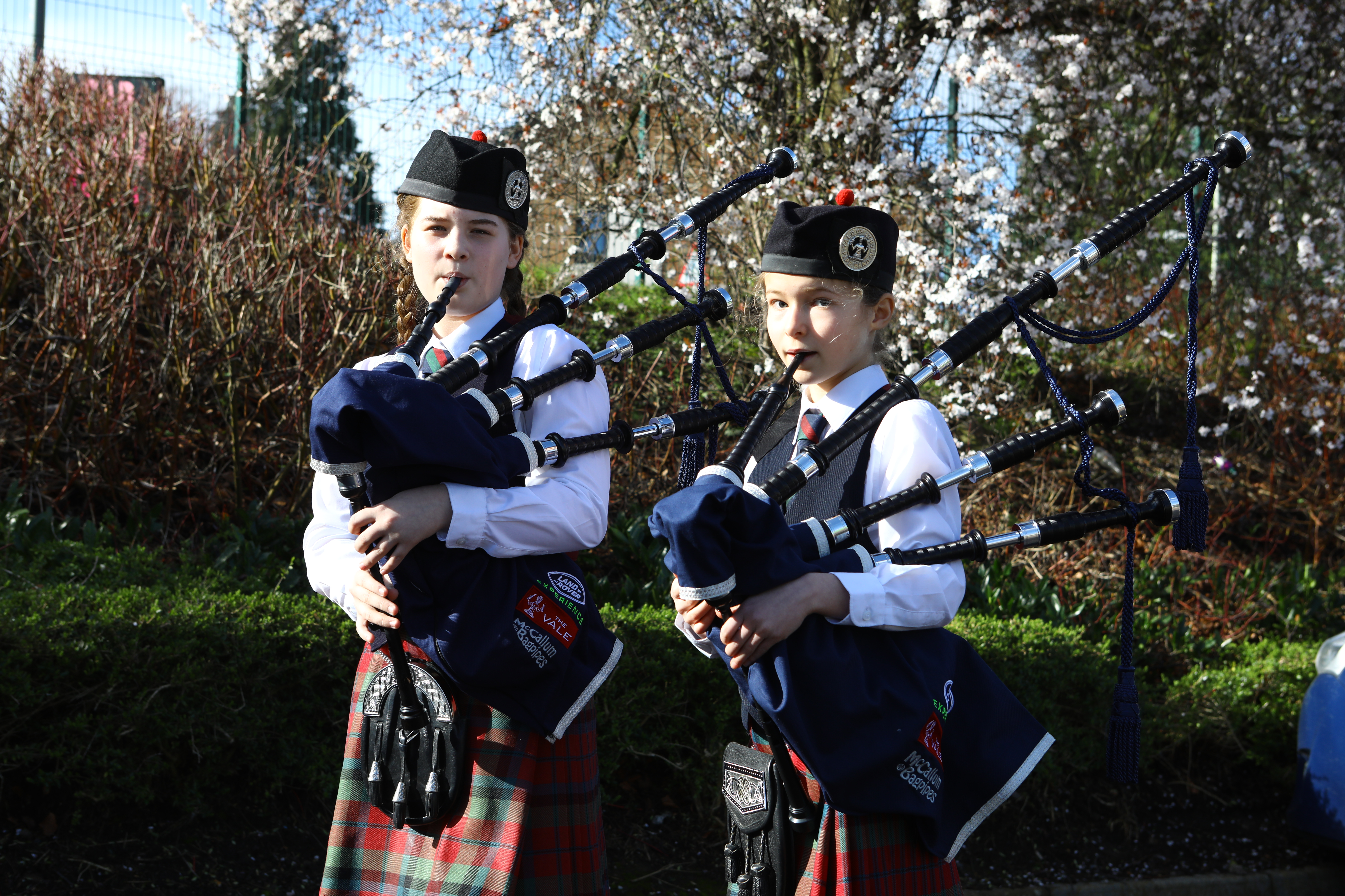 Young bagpipe players Brodie Barrie and Isla Fletcher at Perform in Perth