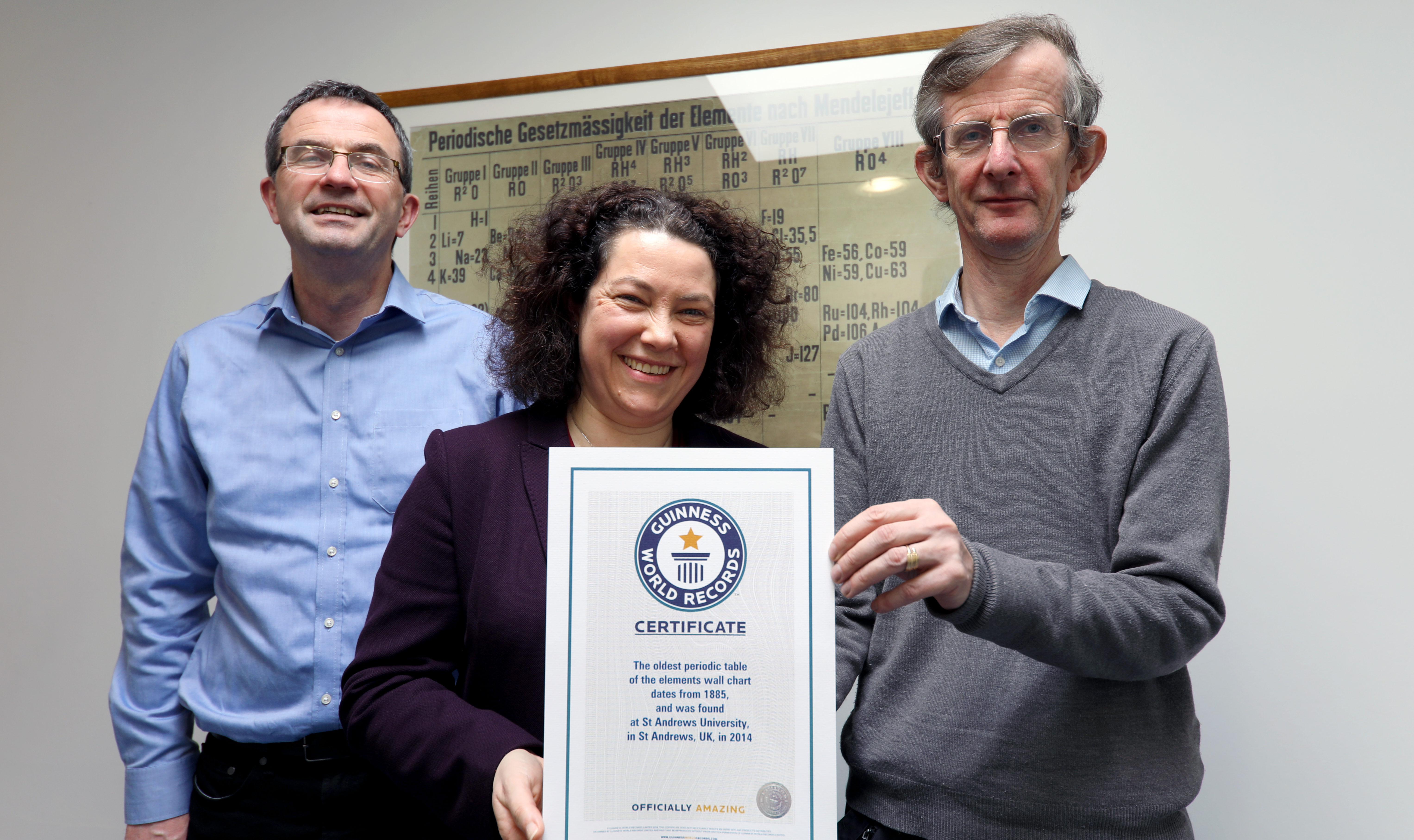 Professor David O'Hagan,  Gabriel Sewell, and Dr Alan Aitken with the world record confirmation.