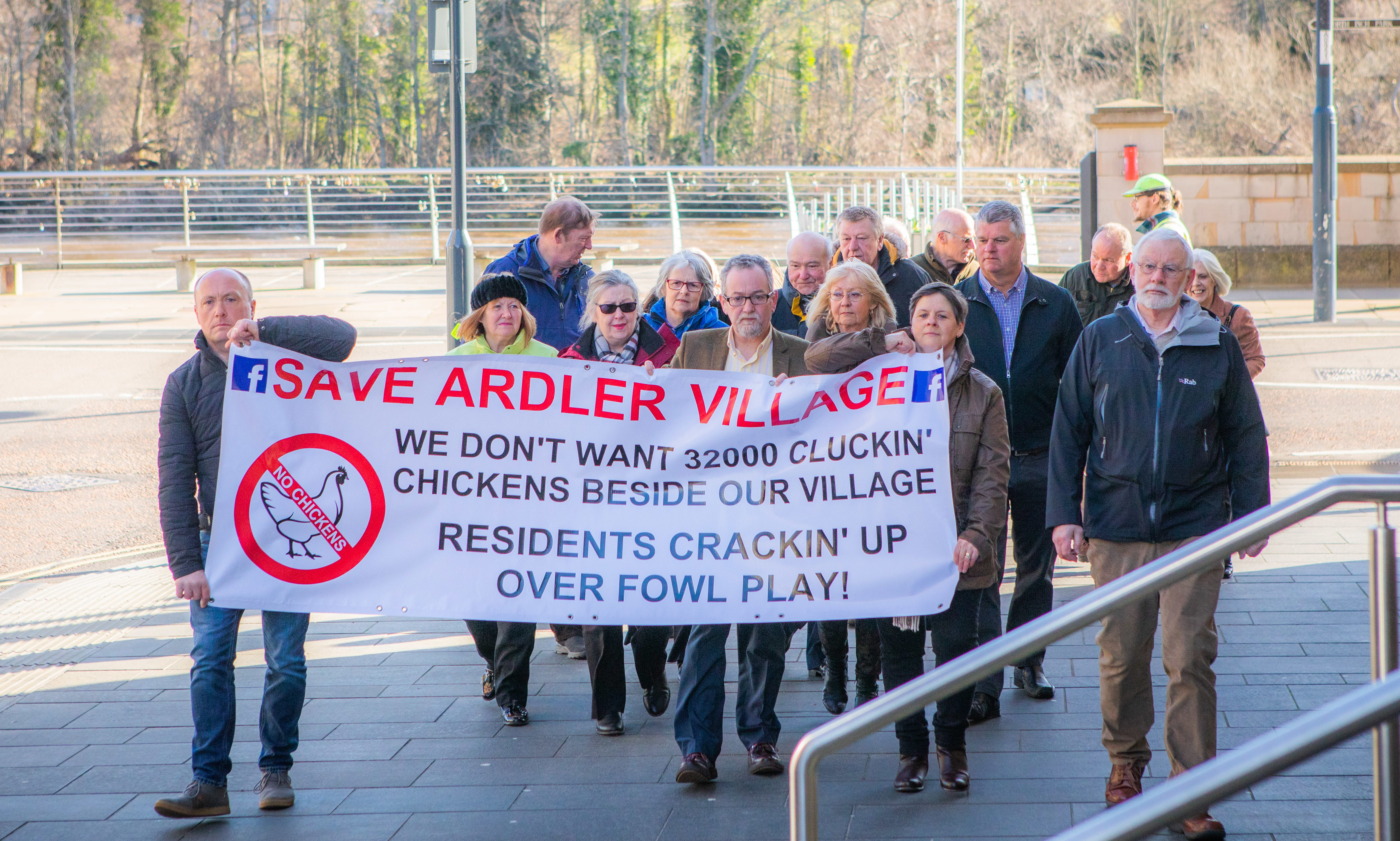 The protest over plans for a new chicken farm at Ardler in Perth.