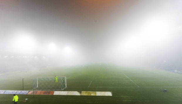 A fogbound Rugby Park.