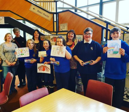 Logo design competition winner Sophia Gonzalez Campbell with runners up, Orla Cronin, Caitlin Robertson, Dimitris Zaczek and Chantelle McCauley at Pitlochry Festival Theatre