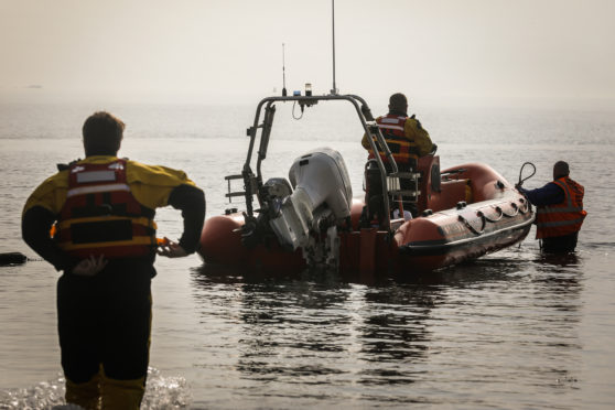 British Divers Marine Life Rescue were on standby to launch from Kinghorn harbour