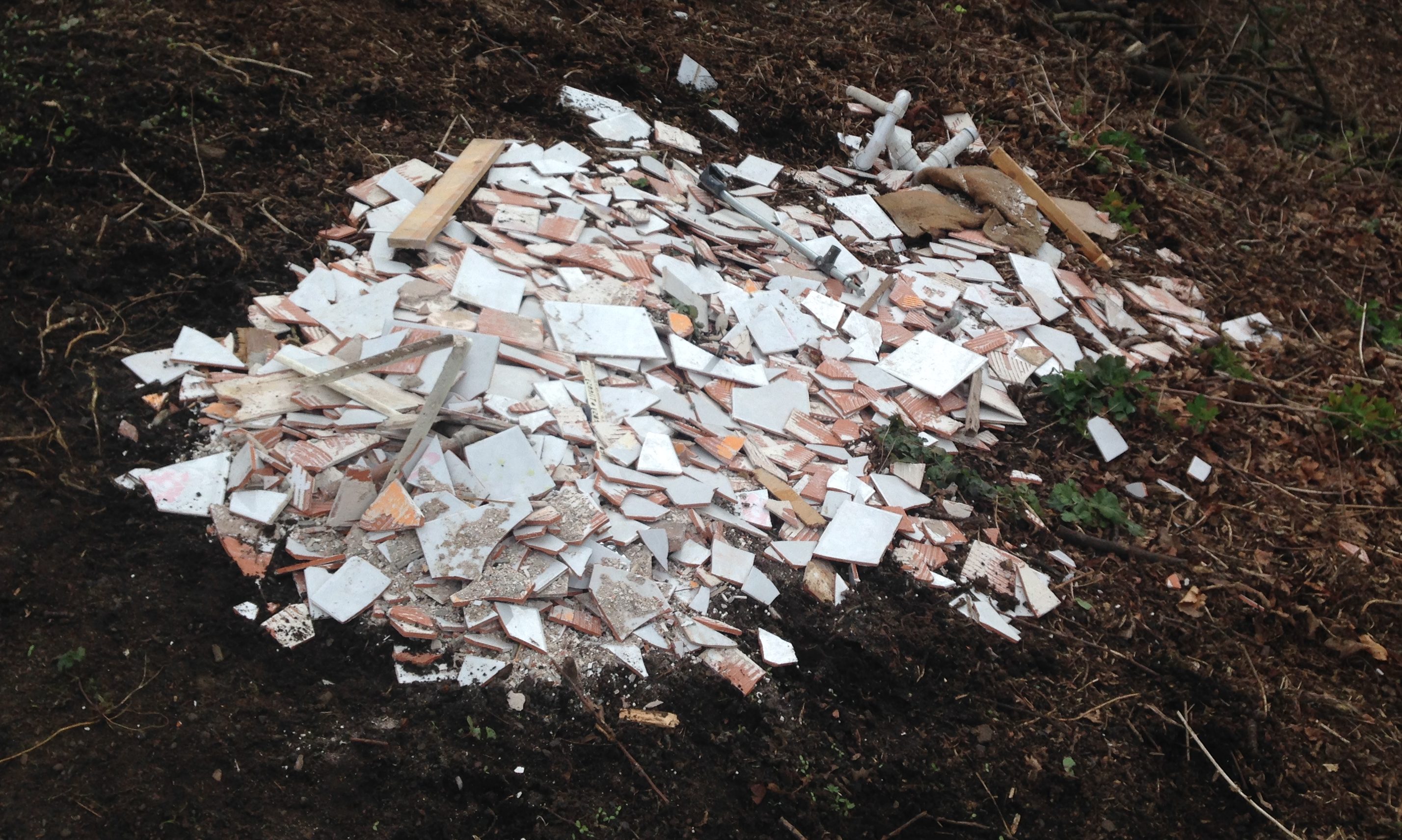 Broken tiles dumped in Balgay Park in Dundee.