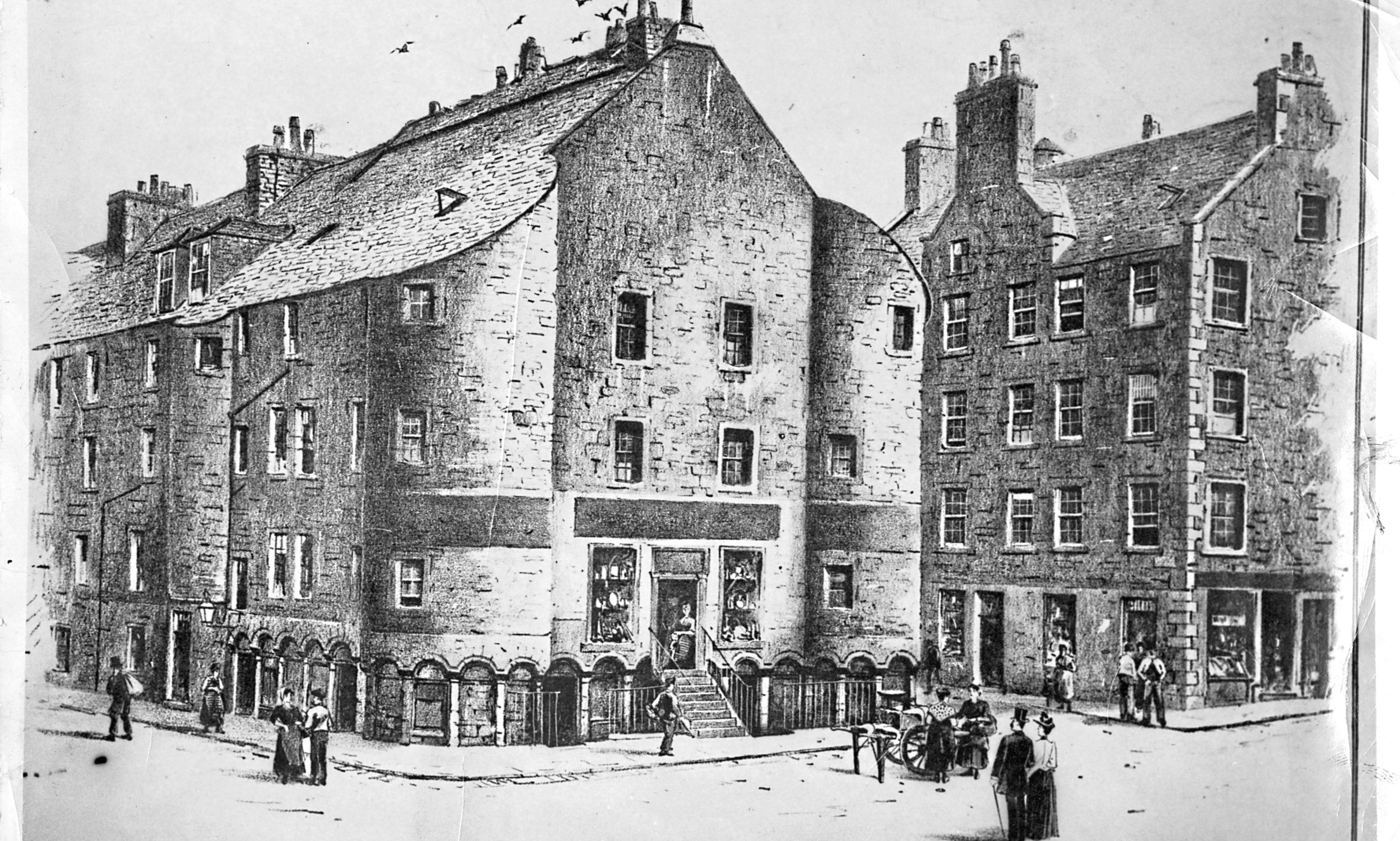 Old Customs House Dundee, Cricthon Street (from People's Journal. John Leng litho).