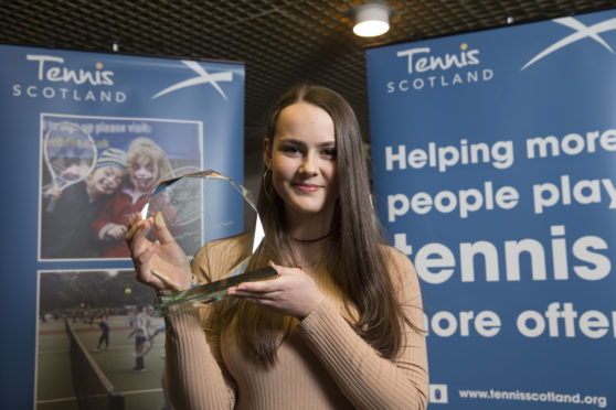Alix Christie, who won the Young Person of the Year award, at the Tennis Scotland Awards 2018