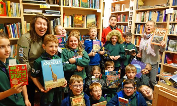 Cubs from the 1st Perthshire (Pitlochry) Scout Group visiting Pitlochry Station Bookshop