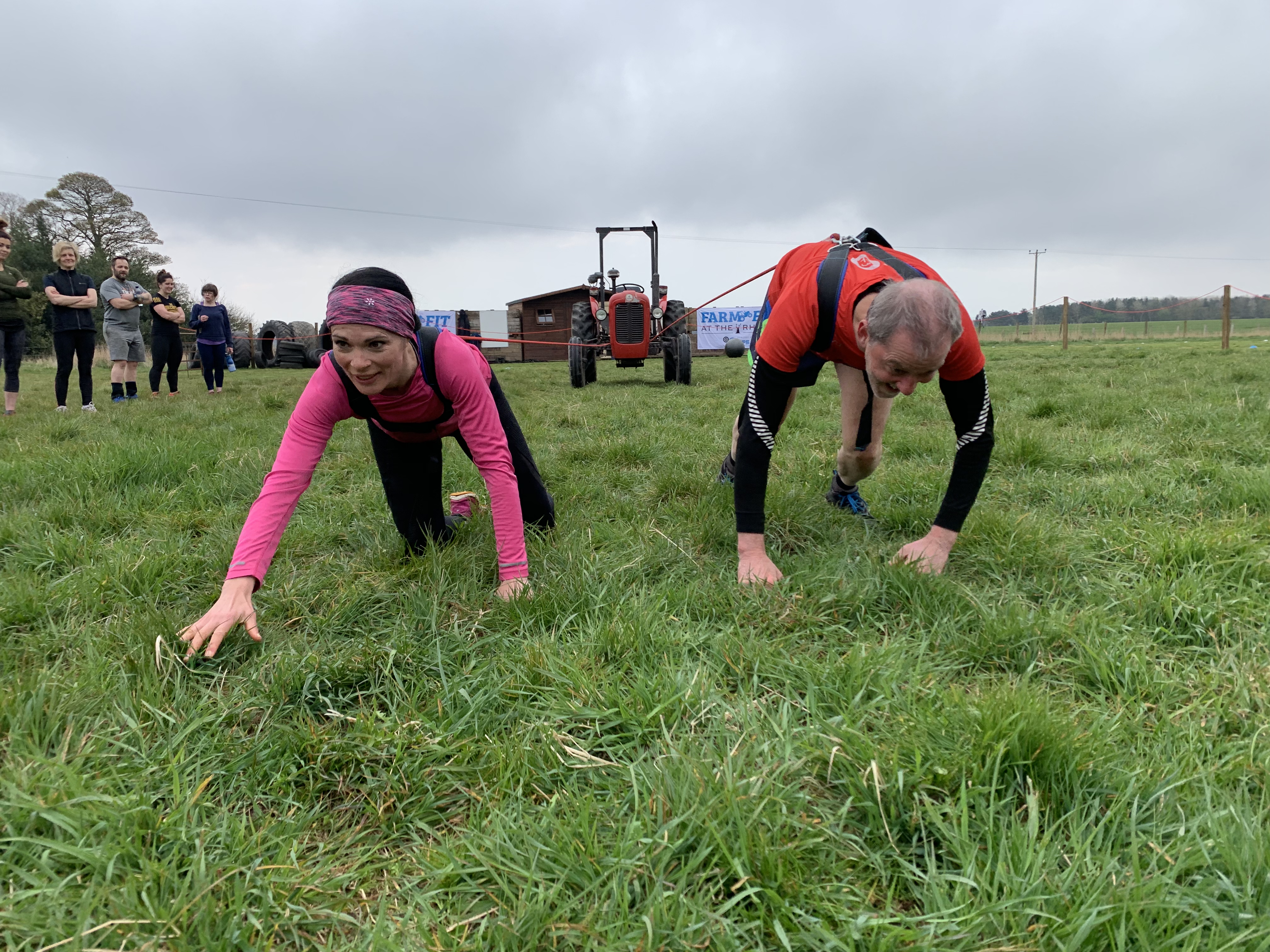 Gayle and Alasdair Chisholm take on the 10-metre tractor pulling challenge at Farming Fit!