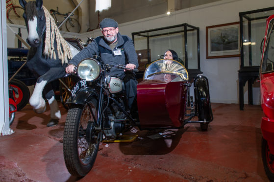 Chris Rose and Gayle on a Norton sidecar combo at Dundee Museum of Transport.