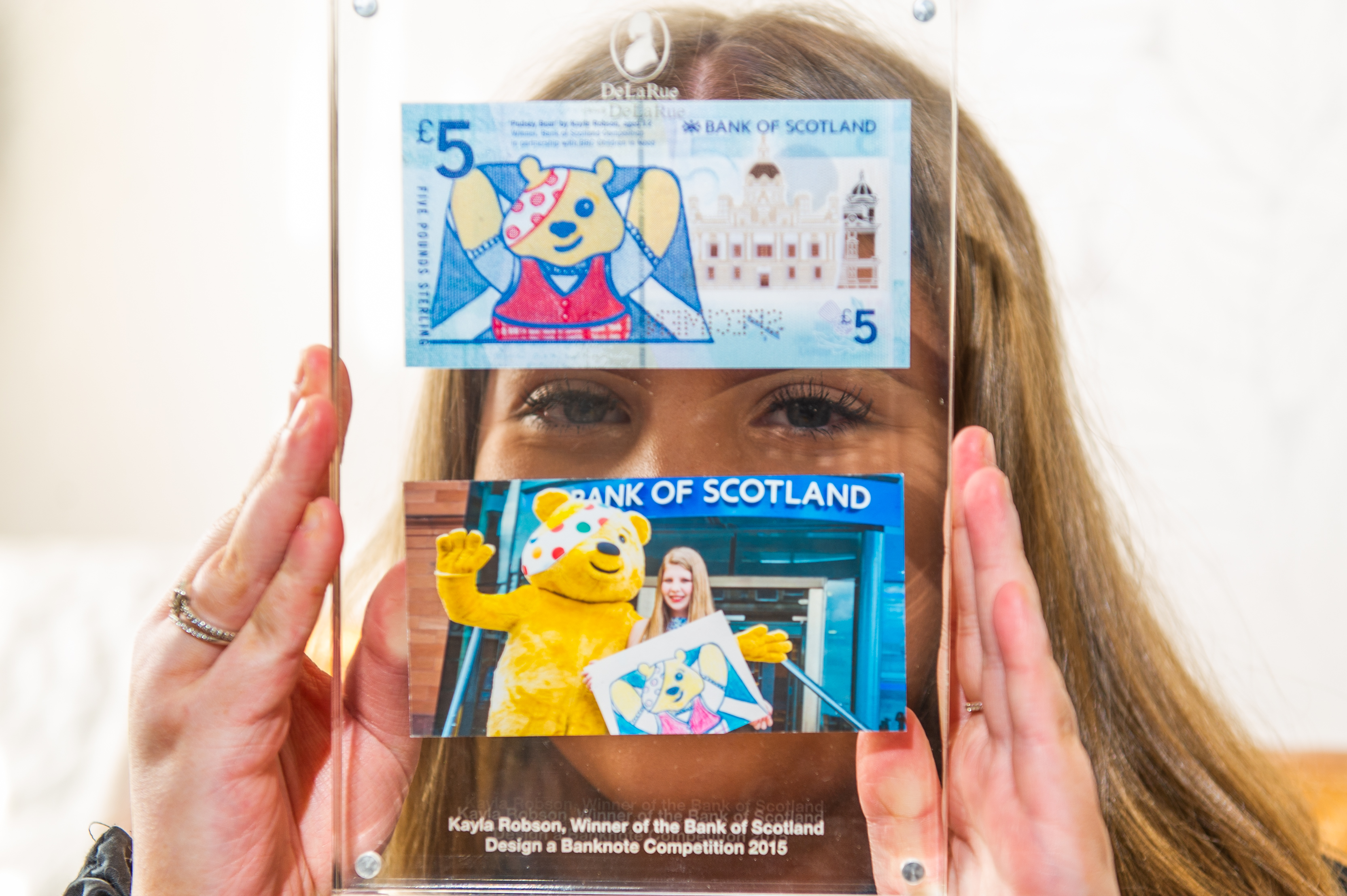 Kayla Robson with her Pudsey banknote.