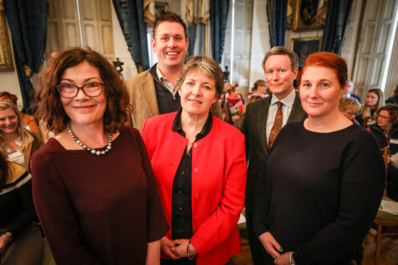 Conference speakers included, from left, Prof Sally Shortall, Steven Mitchell, Women in Agriculture chairwoman June Geyer, Lord Charles Bruce and Aylett Roan. Picture: Kris Miller.