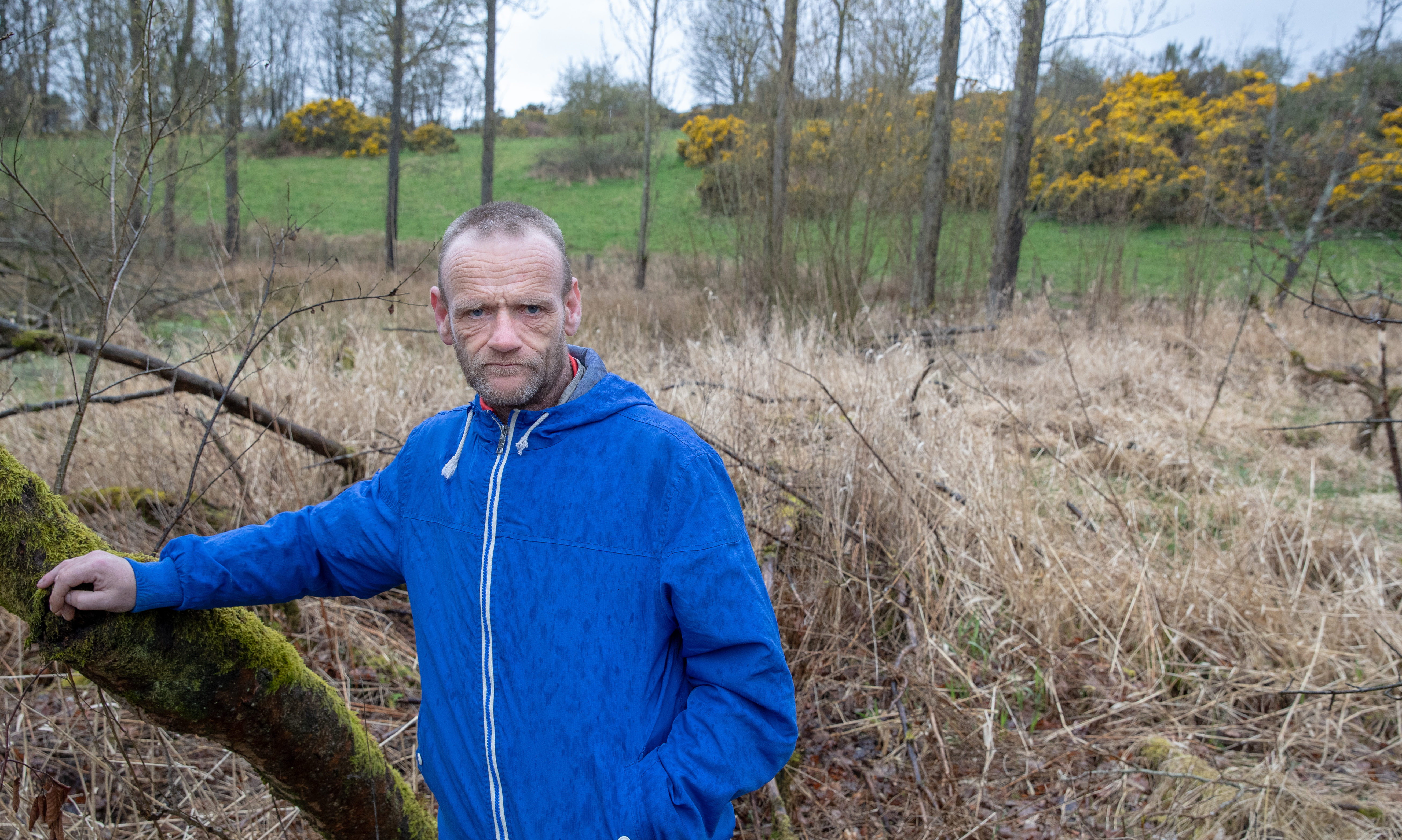 Jason David stands at the spot where a dog mauled a deer to death in Lochore.