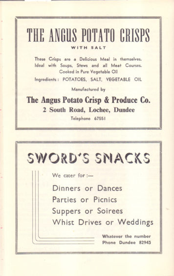 Advert for former campus shop Sword Snacks. The late Bill Sword left a significant sum of money to Abertay University which today funds the University's Bell Street Ventures enterprise centre.