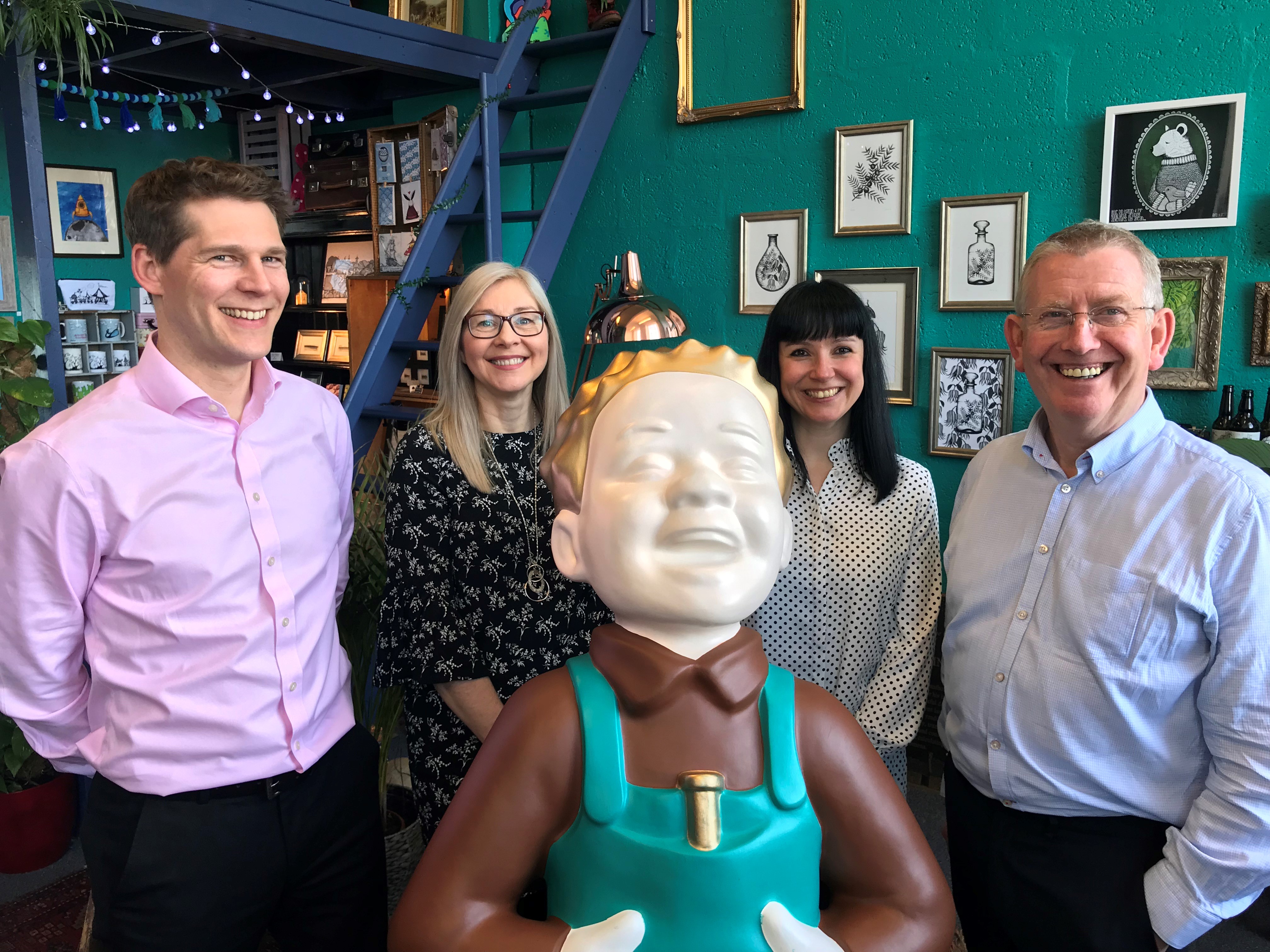 Suzanne Scott, second from right, in her studio alongside Aimers Tea & Coffee general manager Robert Sinclair, administration manager Arlene Lennie and managing director Eric Duncan.