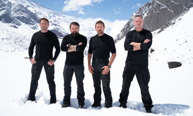 The stars of SAS: Who Dares Wins. Mark Billingham is pictured on the far right. (Others, L-R,: Foxy, Ant, and Ollie).