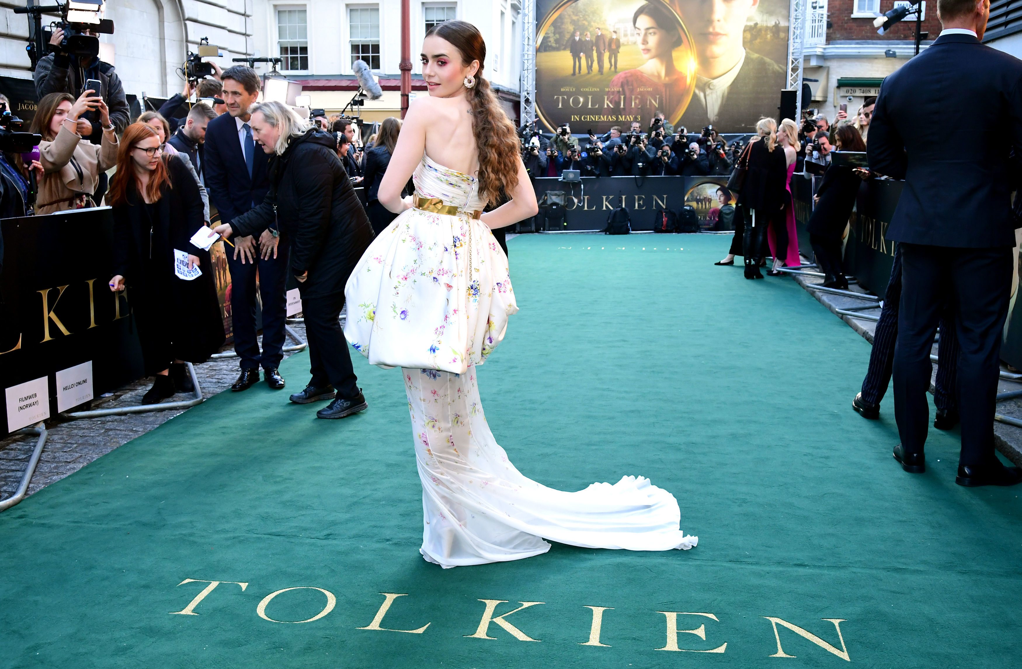 Lily Collins attending the UK premiere of Tolkien held at Curzon Mayfair, London .