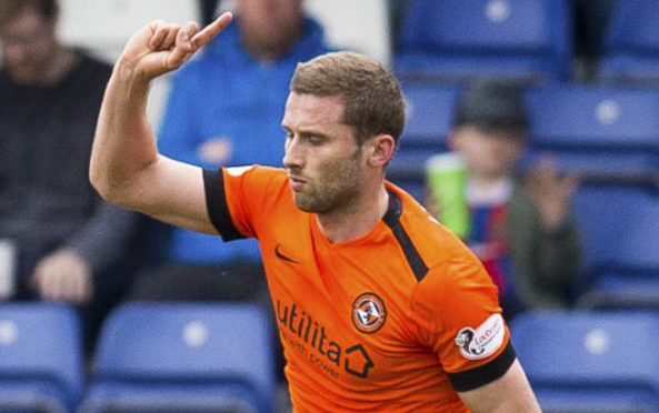 Dundee United's Pavol Safranko celebrates his goal to make it 1-0.