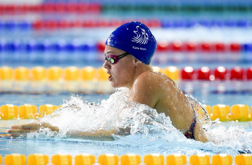 Katie Matts competing in Heat 6 of the Women's 200m Breaststroke.