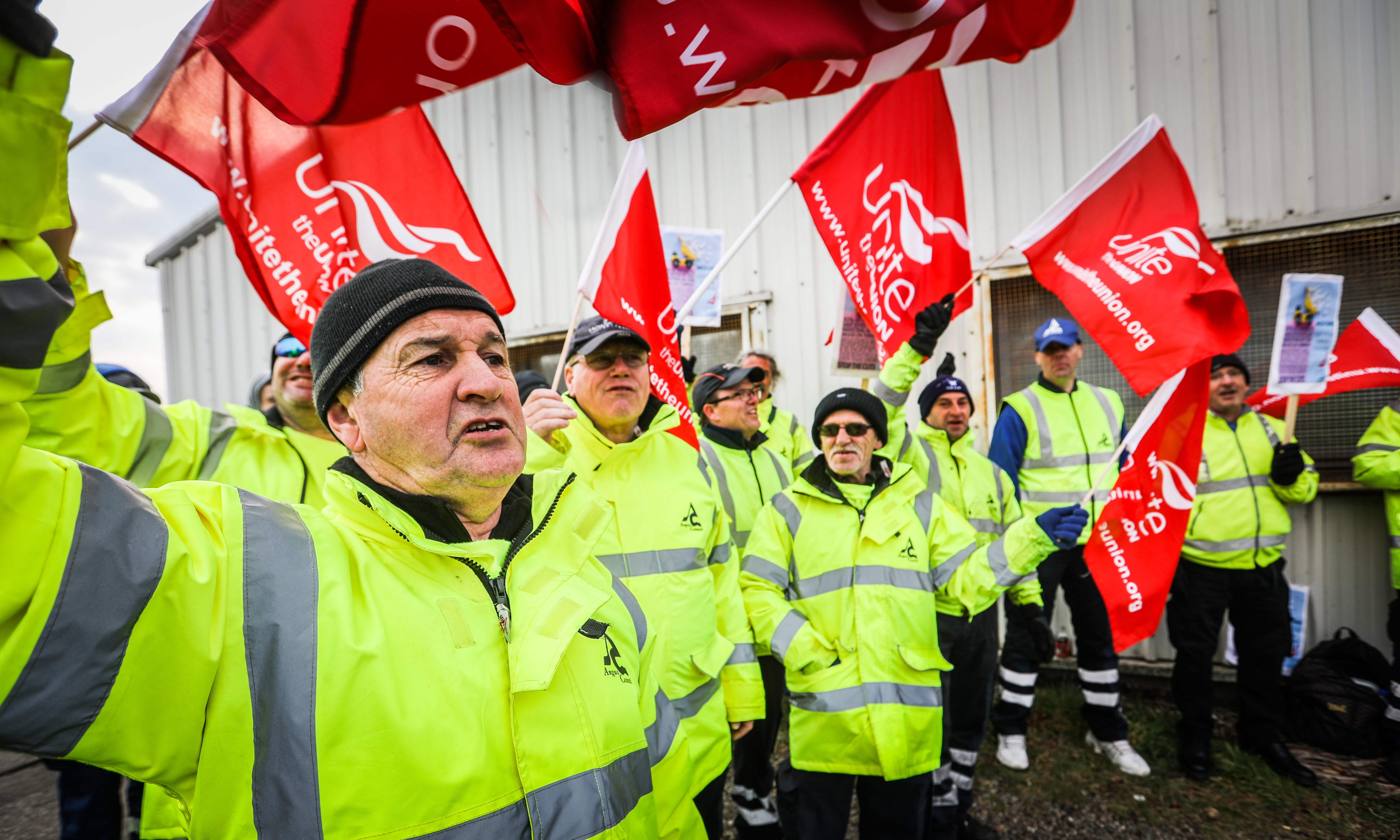 A picket line outside the recycling centre in Forfar during the bin strike.