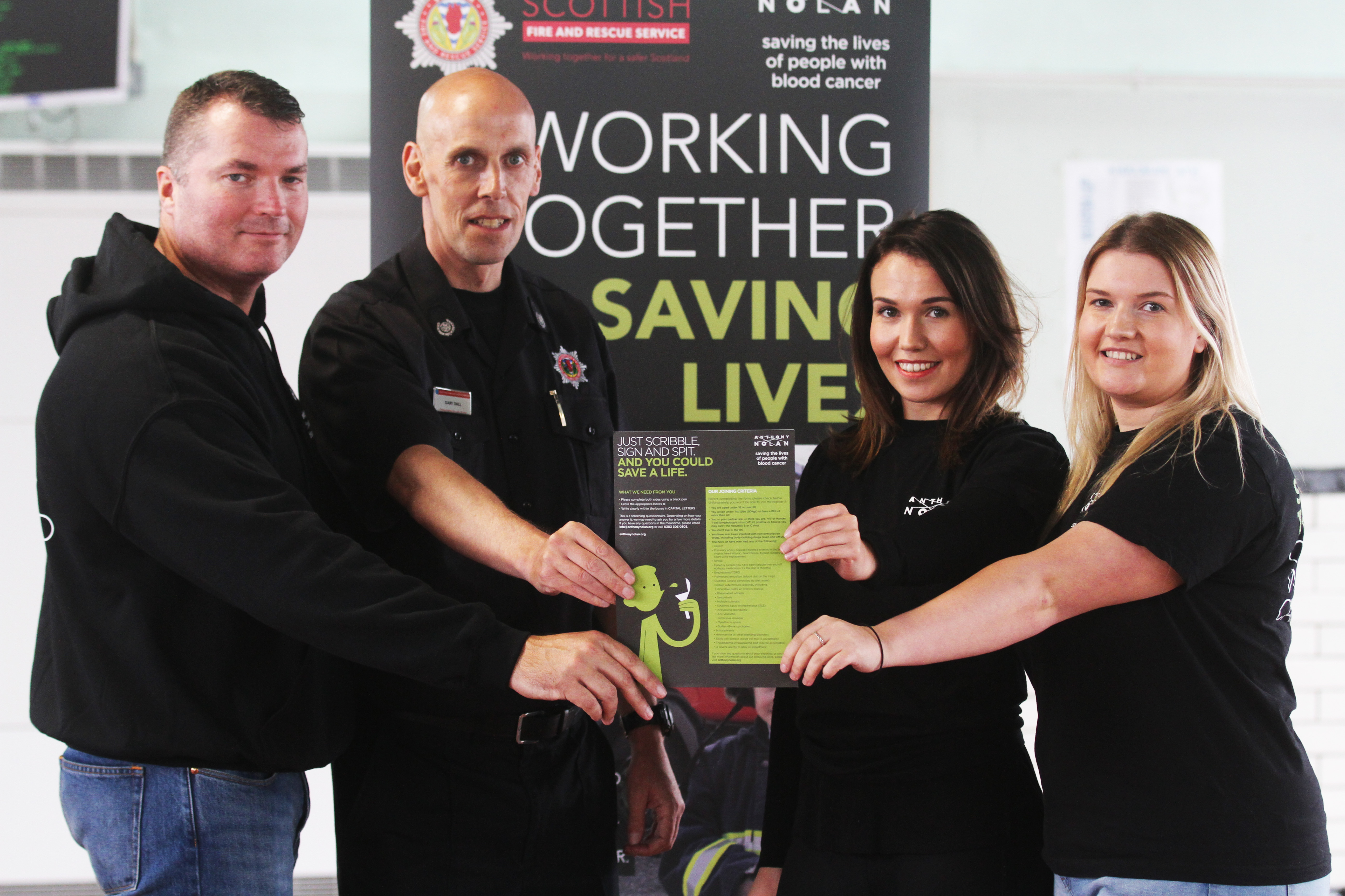 Ally Boyle, a retired fire fighter and volunteer with the Anthony Nolan Patnership, Gary Dall, Nicola Dall, 25, and Hannah Dall, 20, Gary's daughters who donated.