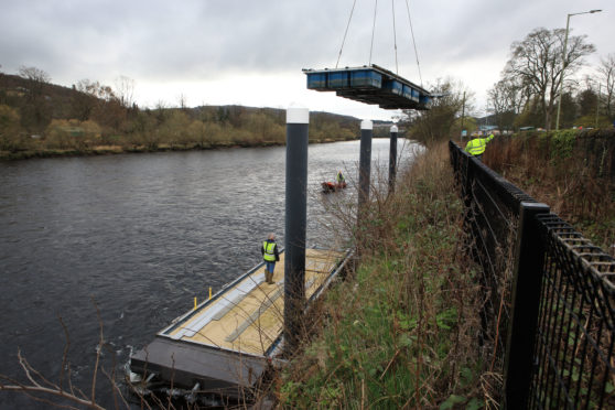 The pontoons were reinstalled on Thursday ahead of river trips starting on the Tay next month.