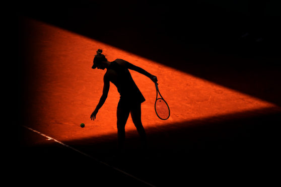 Polona Hercog of Slovenia in her match against Sloane Stephens of The United States during day two of the Mutua Madrid Open at La Caja Magica on May 05, 2019 in Madrid, Spain.