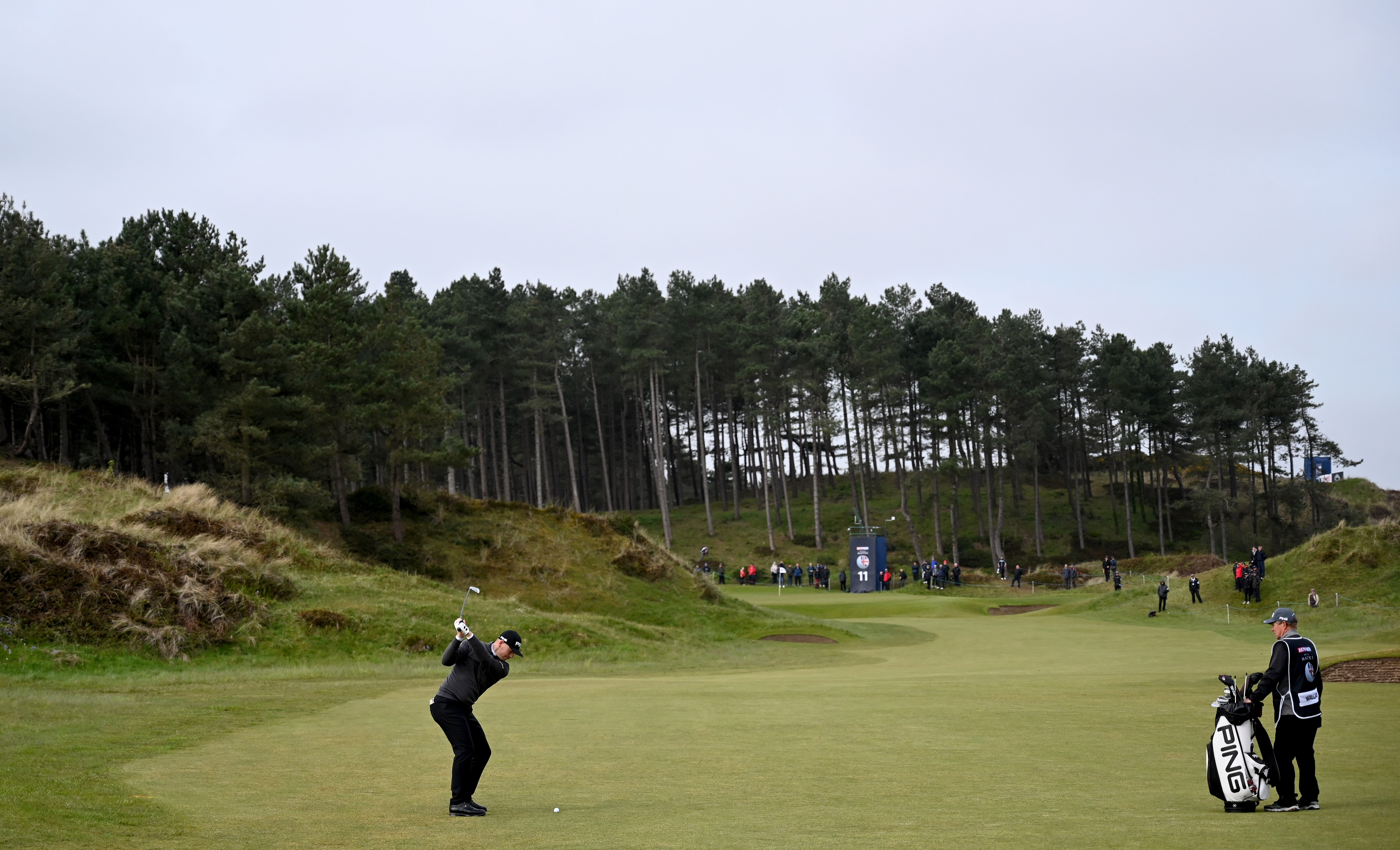 Matt Wallace on the 12th fairway at the Betfred British Masters at Hillside Golf Club.