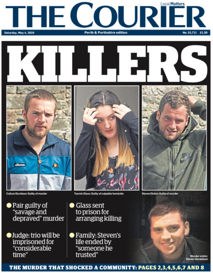 Coverage of the murder of Steven Donaldson on the front page of the May 4 2019 issue of The Courier.