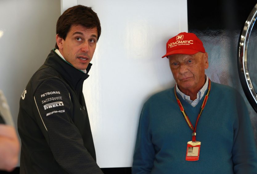 Mercedes Toto Wolff (left) and Niki Lauda.