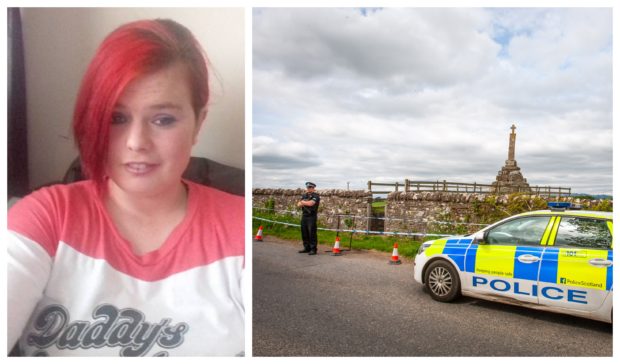 Annalise Johnstone, left, and police search alongside Maggie Wall Memorial, right.