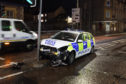The crashed police car on Barrack Street in Perth from May 2019
