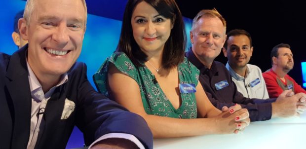The team with host Jeremy Vine, left.
