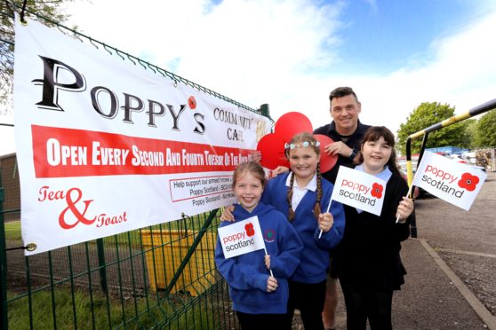 Cerys Barclay (11) , Caitlin Robertson (10) and Alex Duncan (11) from Borrowfield Primary School with organiser Ally Hutchison