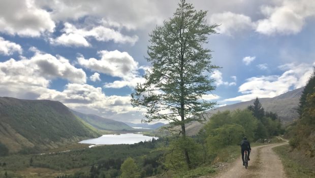 Heading down gravel tracks in Glen Carron.