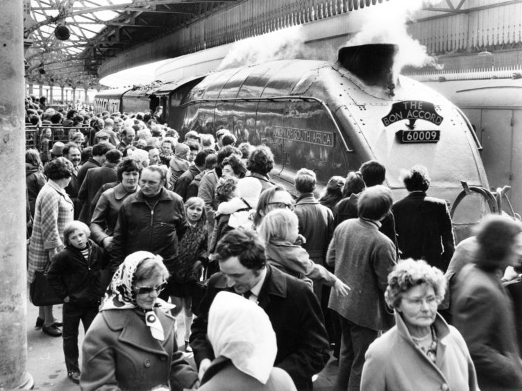 A large crowd with the Union of South Africa at Aberdeen Station.