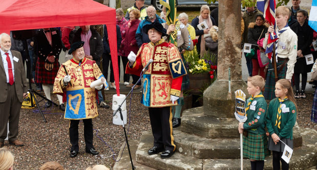 Max Taylor, the Carrick Pursuivant in Ordinary Sheriff George Alexander Way of Plean, Lord Lyon King of Arms The Rev Cannon Dr Joseph Morrow, Jack Guthrie, Charlotte Guthrie