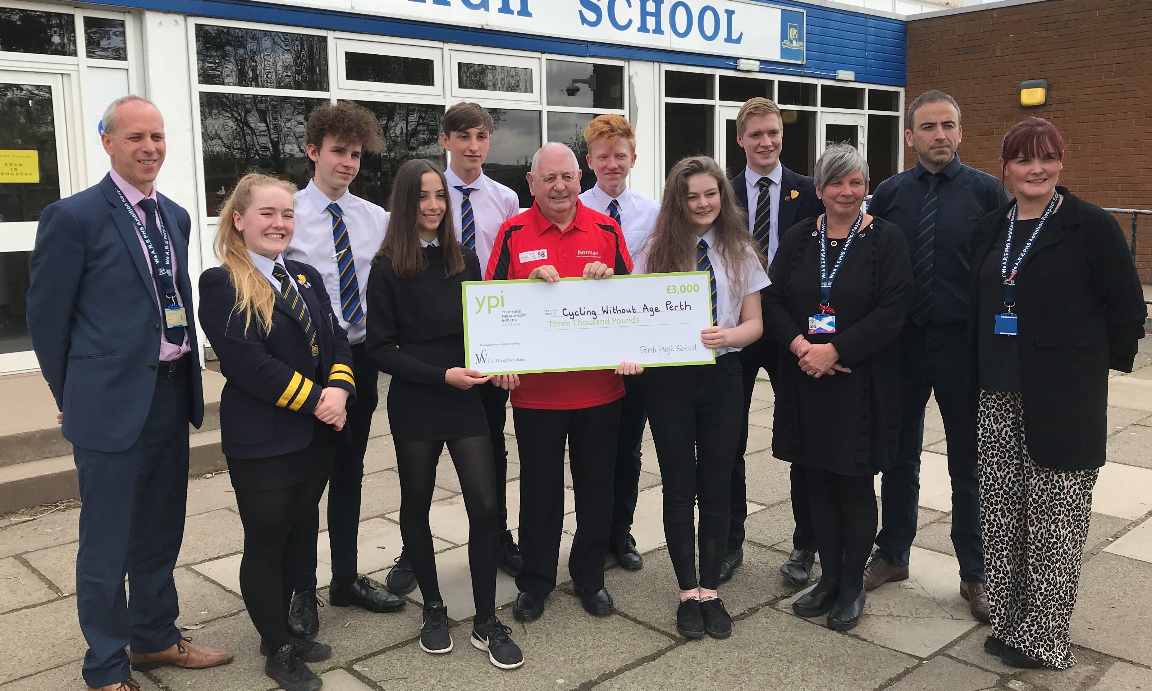 Perth High School students present their £3000 cheque.