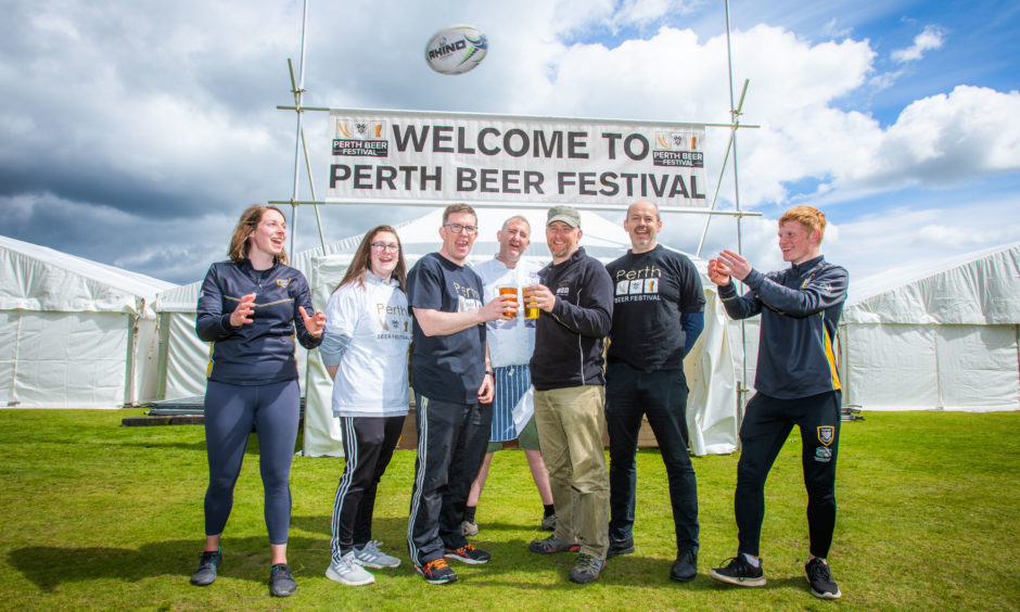 Sarah Hogwood (Development Team), Georgina Adams (helper), Allan Brown (Chief Executive of Perthshire Rugby Club) Jeremy Wares (Chef), Jim Ritchie (Perthshire Rugby Club / Perth Beer Festival), Eamon O'Brien (Perthshire Rugby Club / Perth Beer Festival) and Aidan Watson (Development Team).