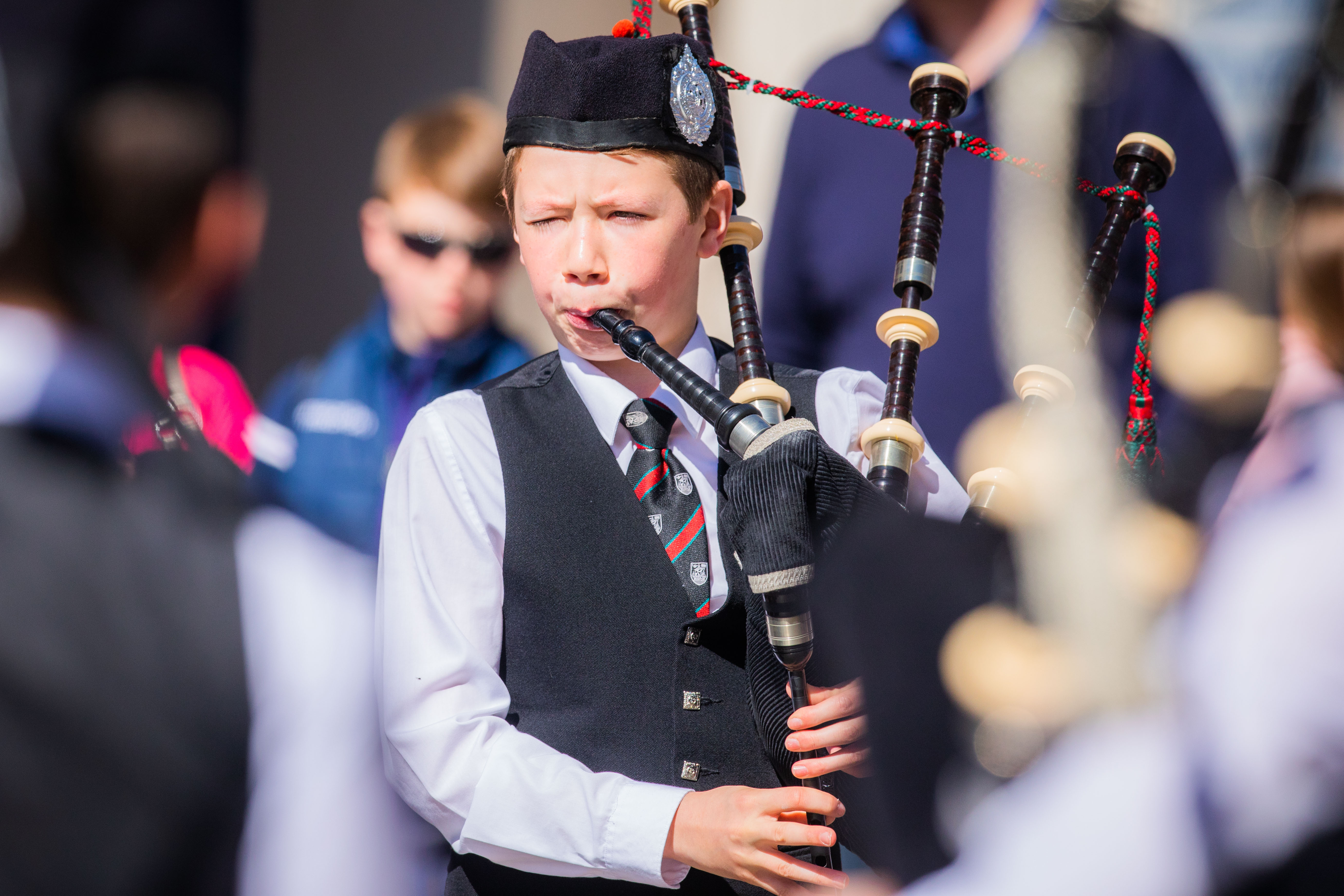 Dundee city centre rang out with the sound of bagpipes on Sunday. Dollar Academy NJ B Pipe Band.