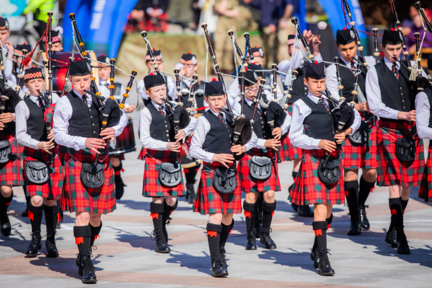 The annual Dundee City Pipe Band Competition took place in and around City Square and Reform Street, with bands of all ages taking part. Dollar Academy NJ B Pipe Band.