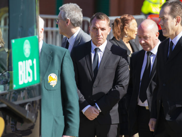 Former Celtic manager Brendan Rodgers (centre) is pictured at Celtic Park, prior to the funeral of legendary European Cup winning captain Billy McNeill