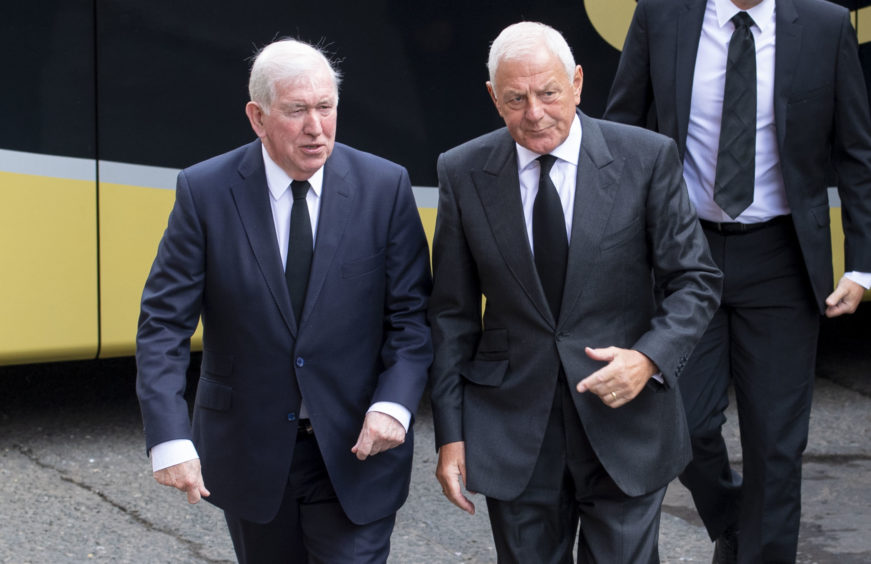 Former Rangers managers John Greig and Walter Smith (right) arrive at the funeral of legendary European Cup winning captain Billy McNeill